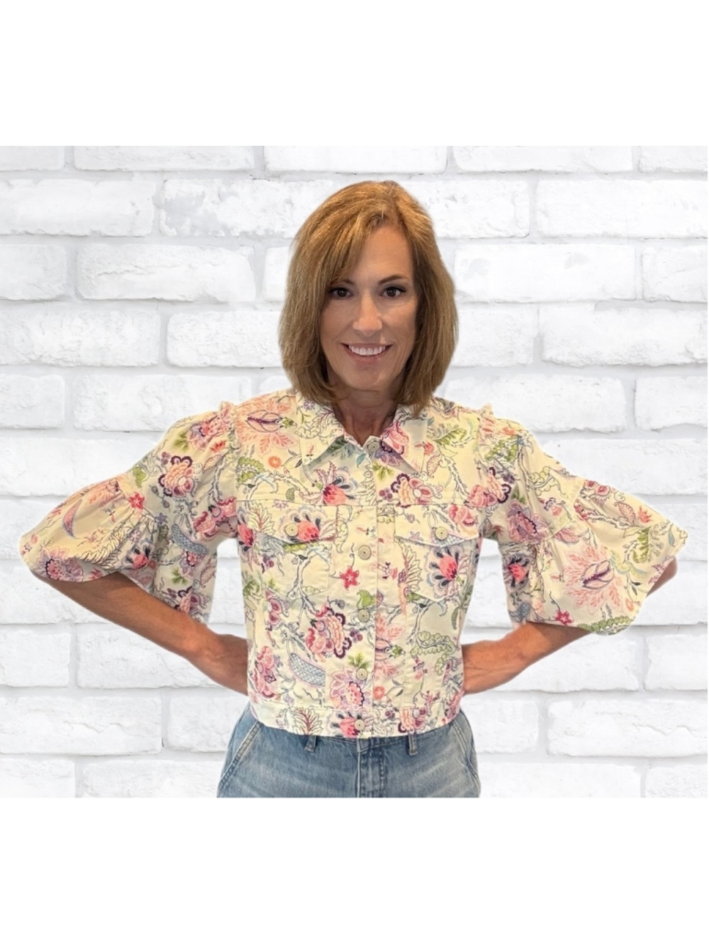 Cinq à Sept Hellen Floral Jacket Denim Jacket, Celeste Multi, Gently Worn - Picture 2 of 10